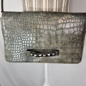 Vintage Cosmopolitan Green Grey Animal Print Embossed Convertible Bag Pocketbook